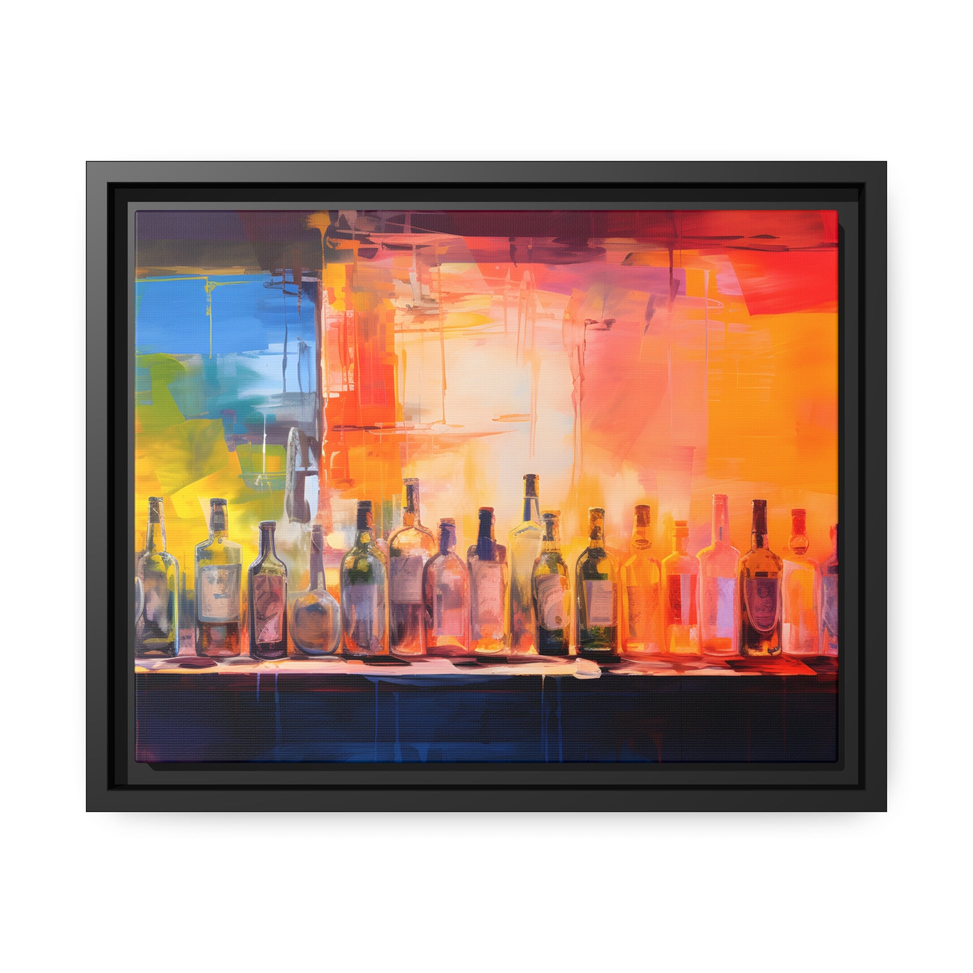 Framed Canvas Artwork Alcohol Bar Night Life Vibrant Oil Painting Style Colorful Party Drinking Lifestyle Floating Frame Canvas 