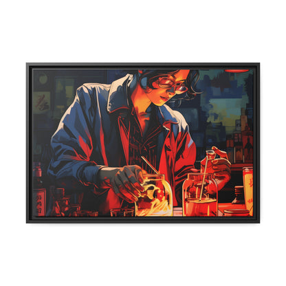 Framed Canvas artwork Bar/Night Life Art Attractive Bartender Mixing Drinks In A Neon Lit Bar Framed Canvas Painting Alcohol Art