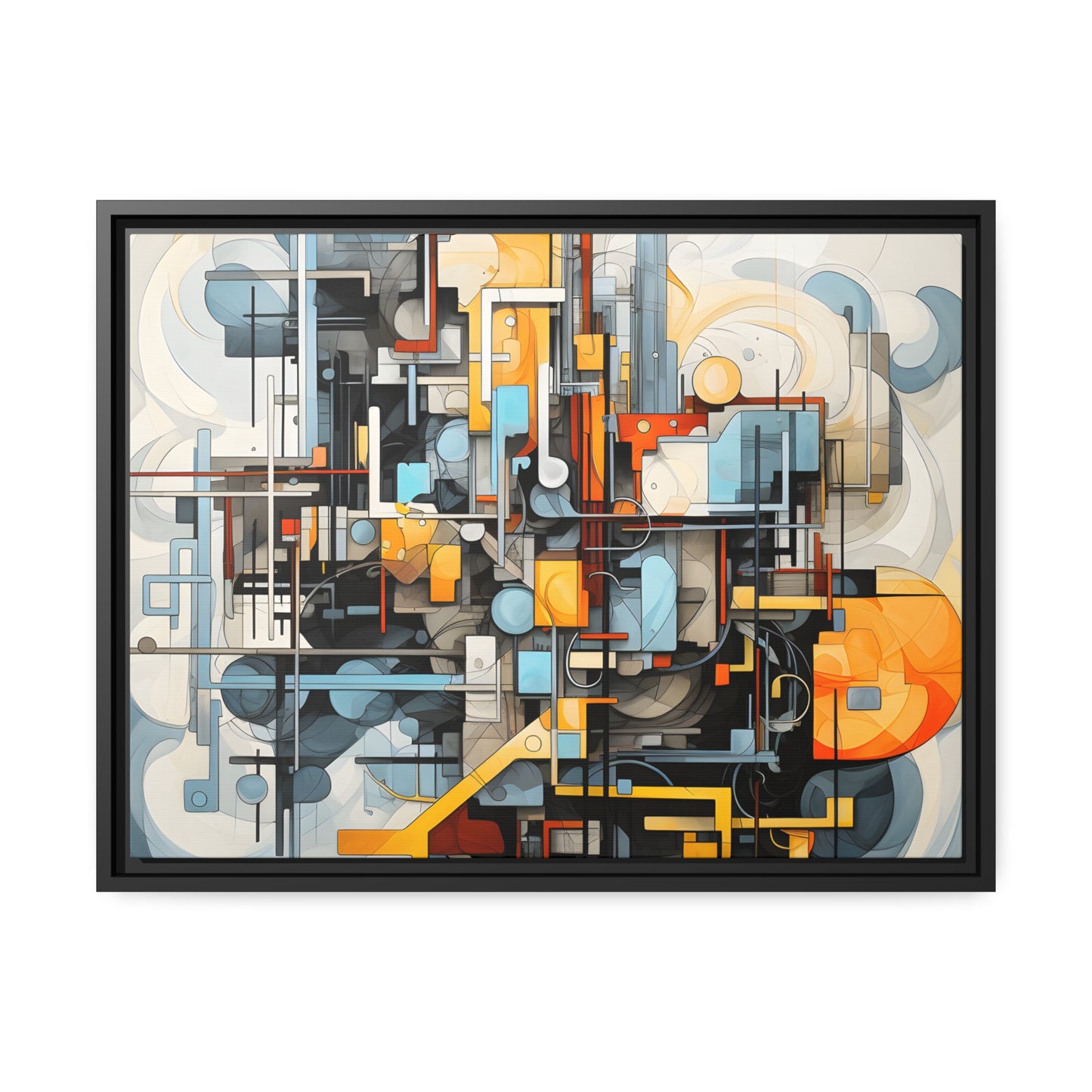 Framed Canvas Abstract artwork Vibrant Mechanical Shapes Art Framed Attention Grabbing Abstract Art