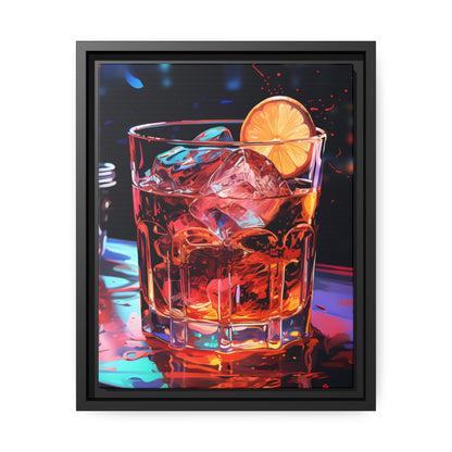 Framed Canvas Artwork Alcohol And Night Life Bar Art Alcoholic Drink With Ice And Lemon Slice Floating Frame Canvas Neon Light Bar Artwork