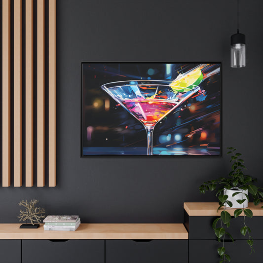 Martini Glass Lined With Lime and a Colorful Drink All in a Watercolor Style Painting Framed Canvas Artwork