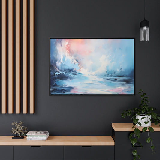 Framed Canvas Abstract Artwork Snowy Icy Winter Water Oil Painting Style Abstract Art Smooth Calming Colors Framed Canvas Nature