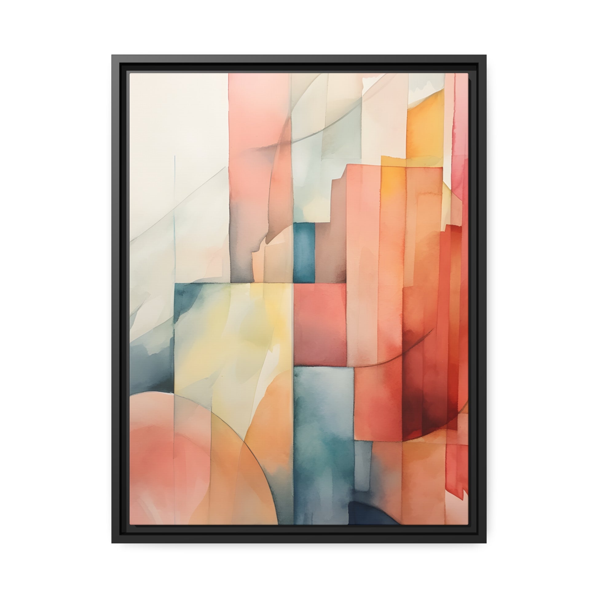 Framed Canvas Abstract Artwork Simplistic Minimalist Shapes Water Color Painting Style Abstract Art Framed Floating Canvas 