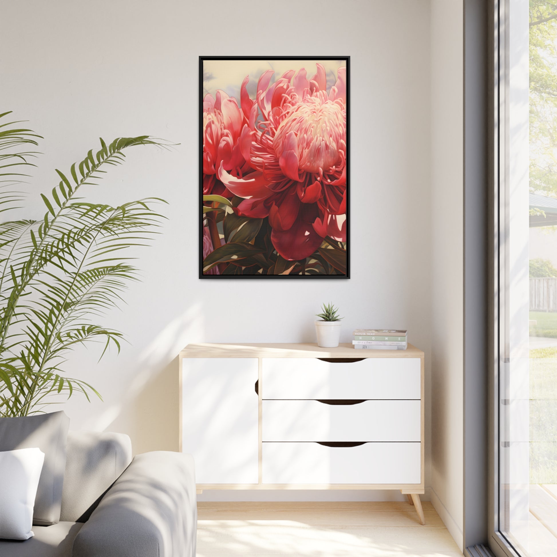 Framed Canvas Nature Inspired Artwork Stunning Bright Vibrant Blooming Wattle Oil Painting Style Framed Print