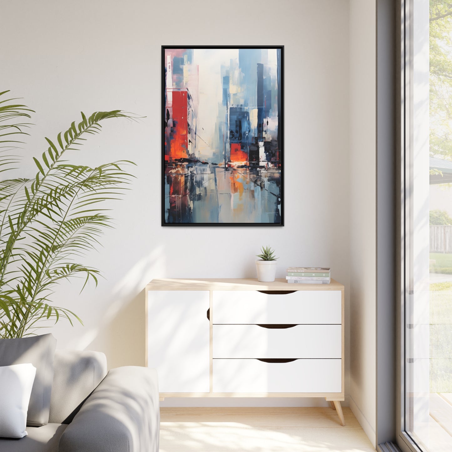 Framed Canvas Abstract artwork Vibrant City Art Framed Oil Painting Style Abstract Art