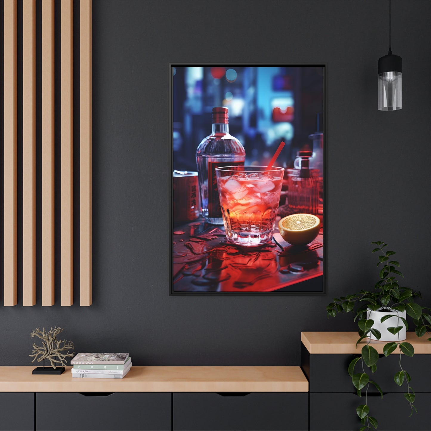 Framed Canvas Artwork Alcohol And Night Life Bar Art Floating Frame Canvas Neon Light Bar Artwork