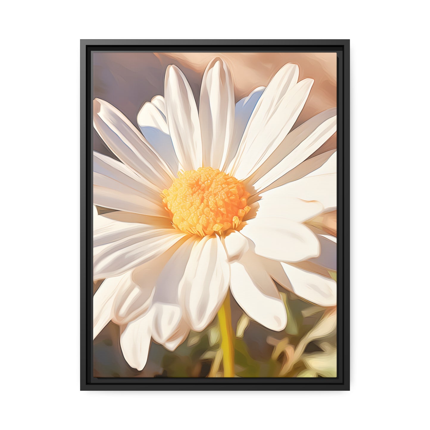 Framed Canvas Nature Inspired Artwork Stunning Sunlit Daisy Blooming Oil Painting Style