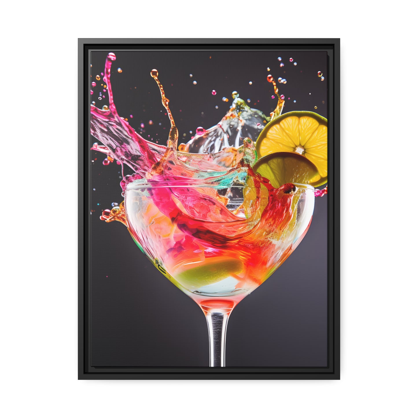 Framed Canvas artwork Bright Colorful Cocktail Splashing Out Of The Glass Framed Canvas Painting Alcohol Art