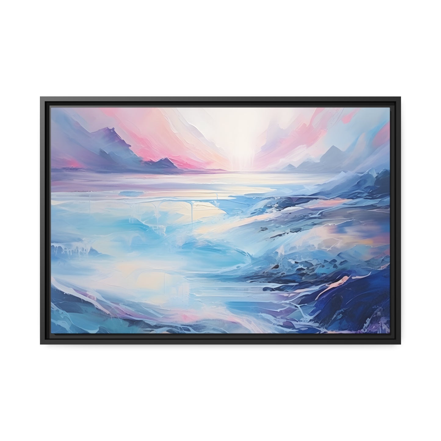 Soothing Calm Heartwarming Framed Canvas Artwork Sunset Over An Angry Blue Ocean 