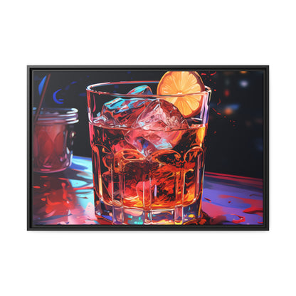 Framed Canvas Artwork Alcohol And Night Life Bar Art Alcoholic Drink With Ice And Lemon Slice Floating Frame Canvas Neon Light Bar Artwork