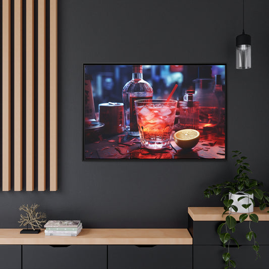 Framed Canvas Artwork Alcohol And Night Life Bar Art Floating Frame Canvas Neon Light Bar Artwork