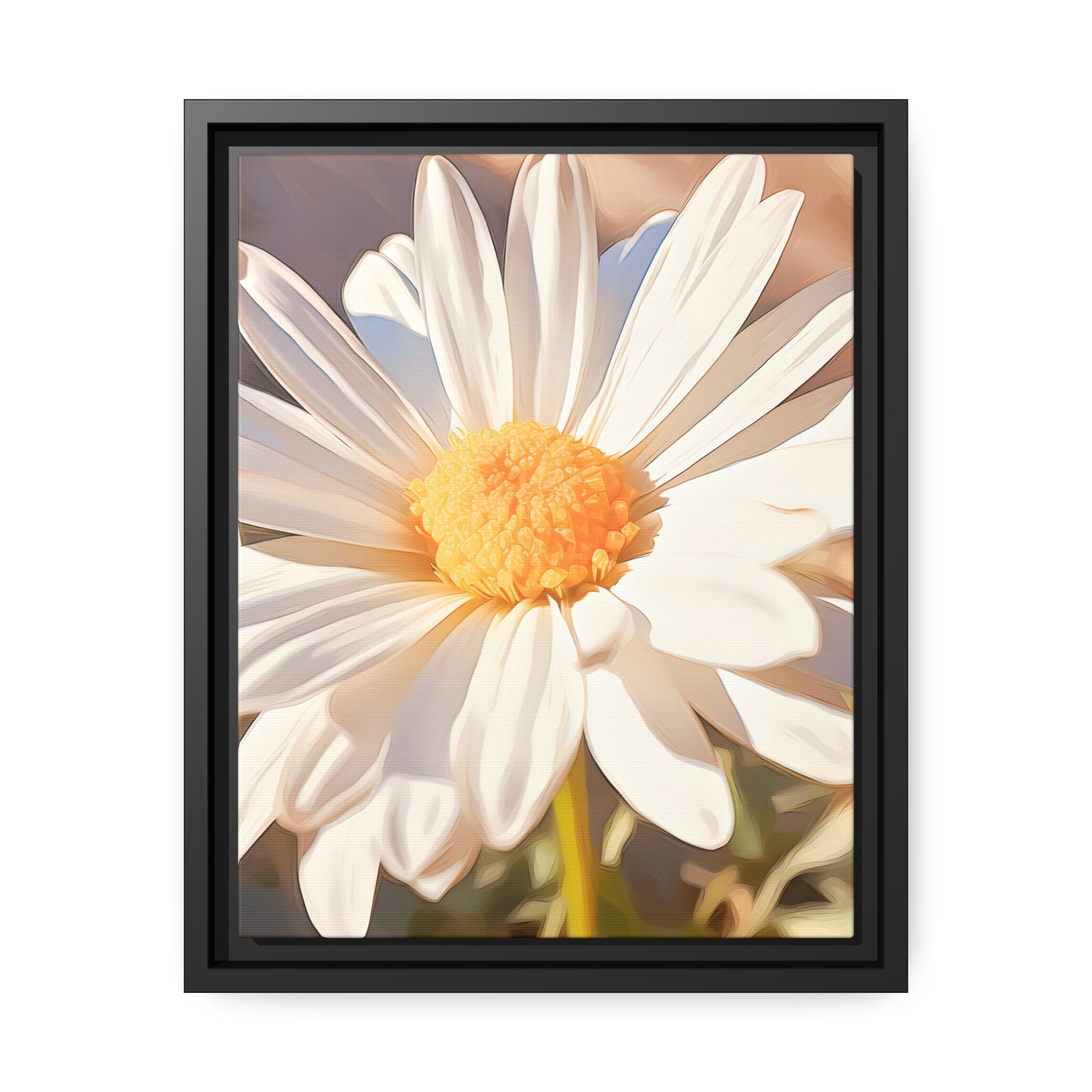 Framed Canvas Nature Inspired Artwork Stunning Sunlit Daisy Blooming Oil Painting Style