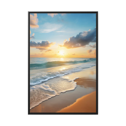 Framed Canvas Artwork Beach Ocean Waves Sunset Floating Frame Canvas Artwork