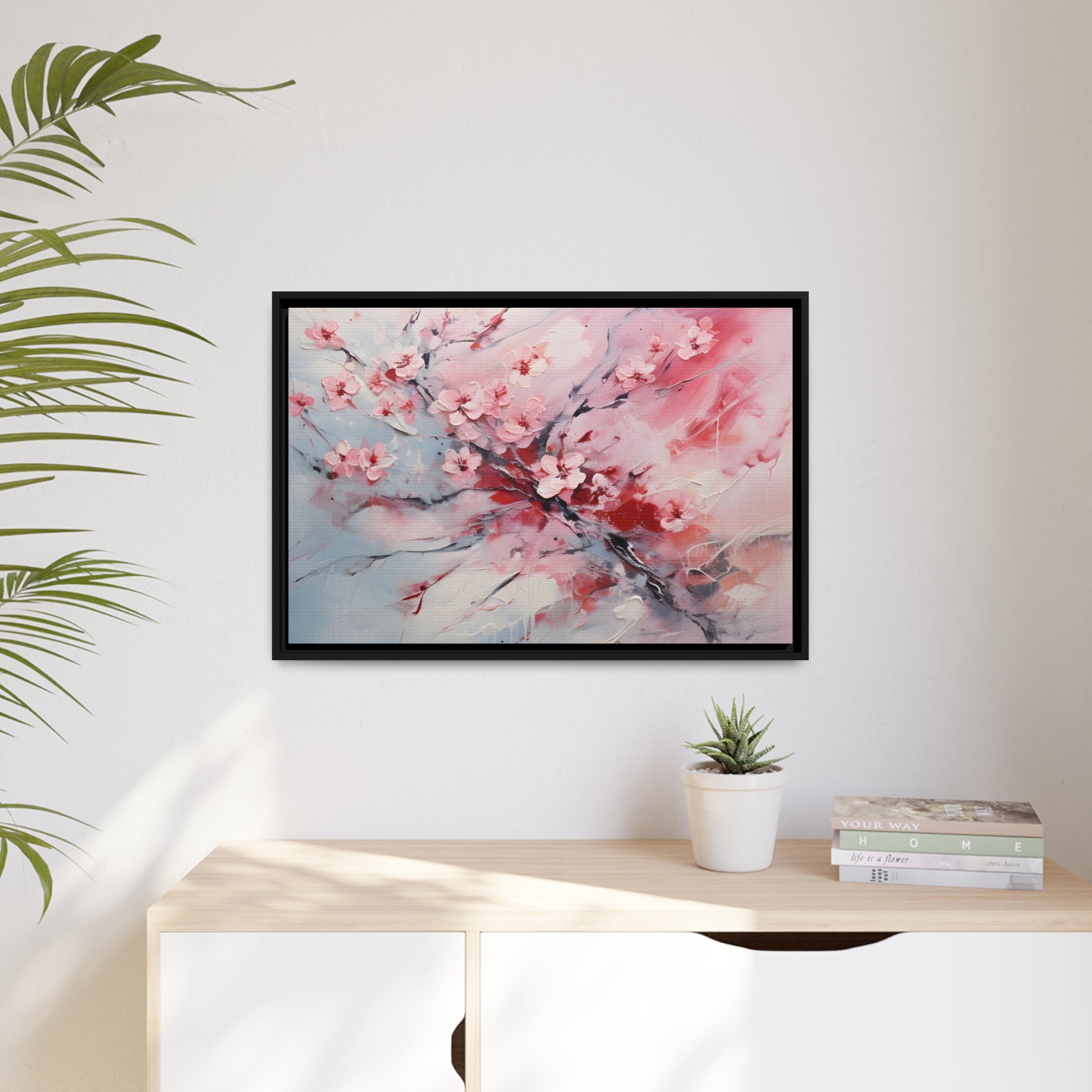 Framed Canvas Nature Inspired Artwork Stunning Gloomy Cherry Blossom Tree Oil Painting Style Framed Canvas Print
