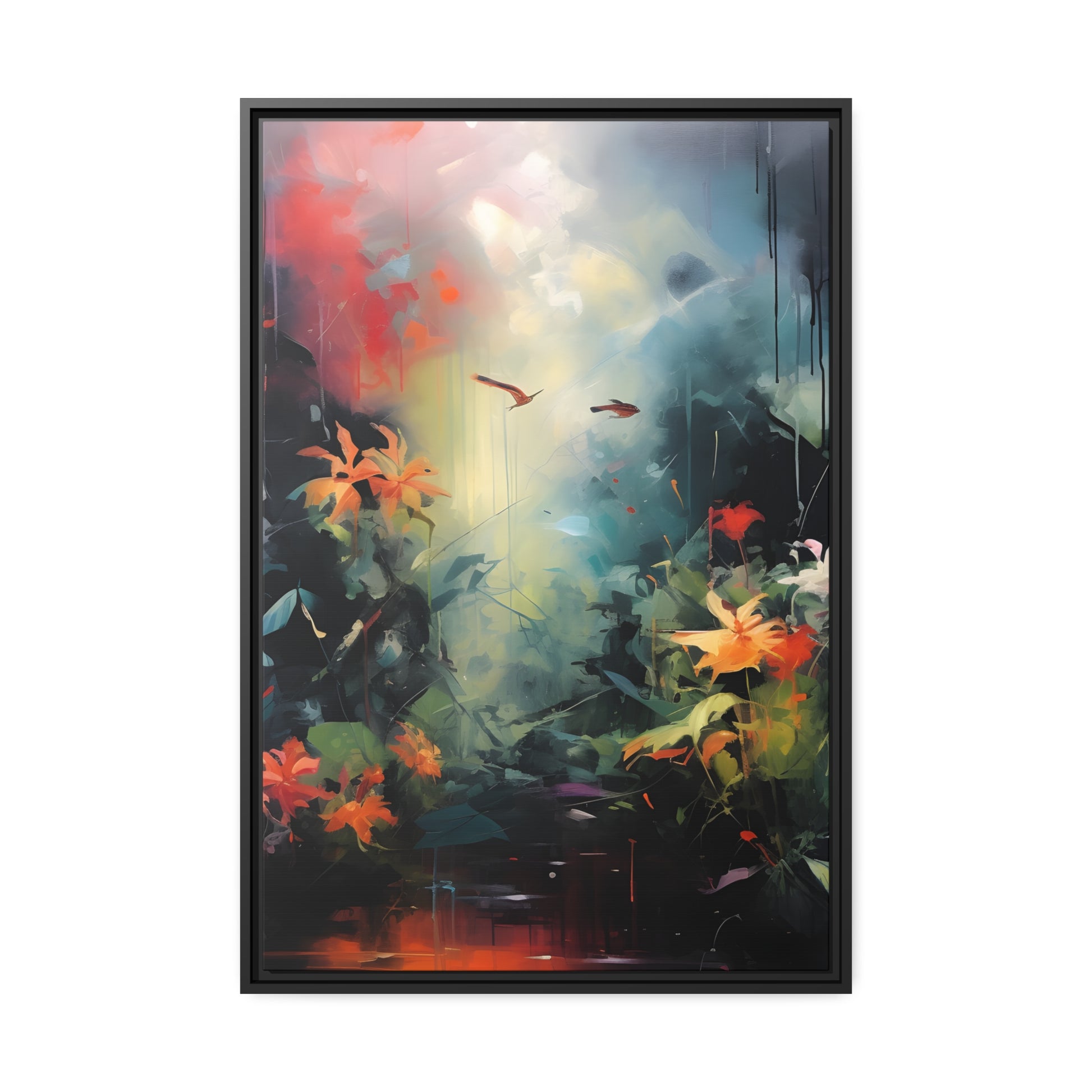 Framed Canvas Abstract Artwork Bright Vibrant Colorful Jungle Scene Abstract Art Framed Canvas