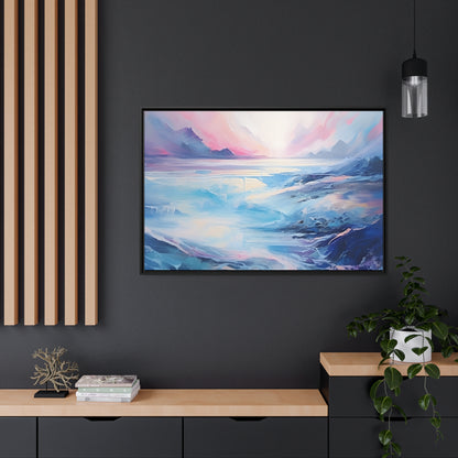 Soothing Calm Heartwarming Framed Canvas Artwork Sunset Over An Angry Blue Ocean 