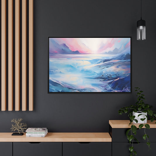 Soothing Calm Heartwarming Framed Canvas Artwork Sunset Over An Angry Blue Ocean 