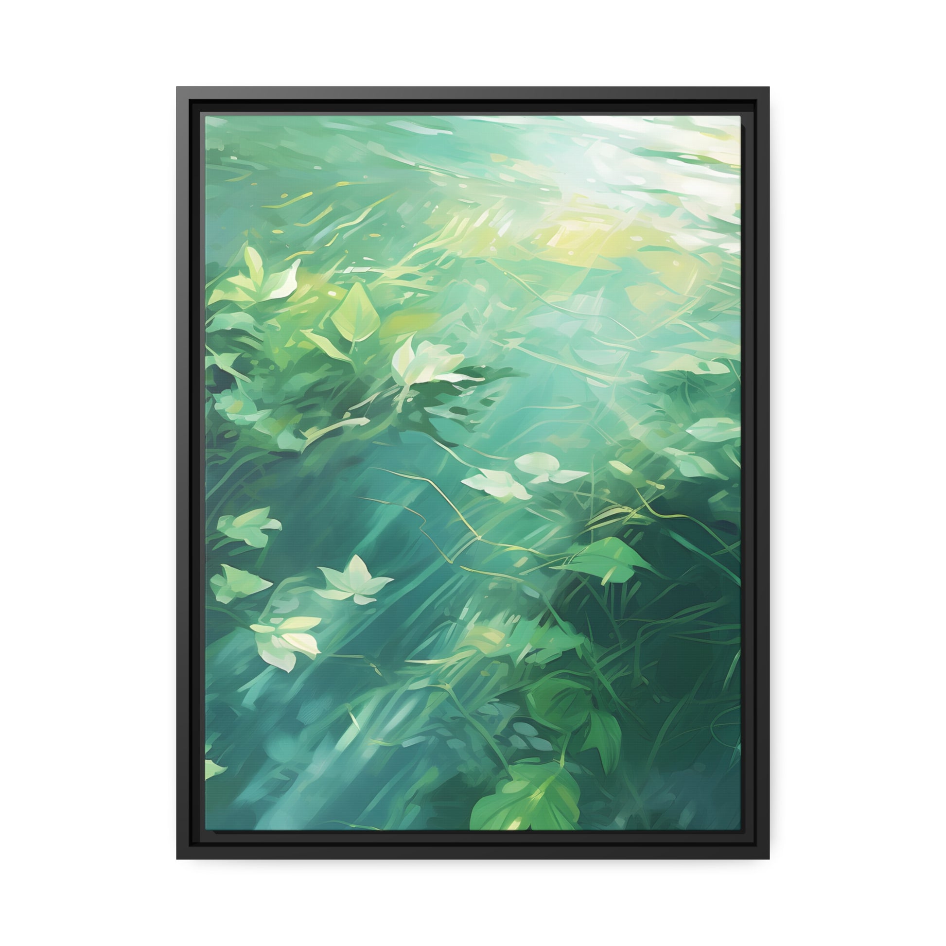 Green Leafy Windy Weather Framed Canvas Floating Canvas Abstract Art