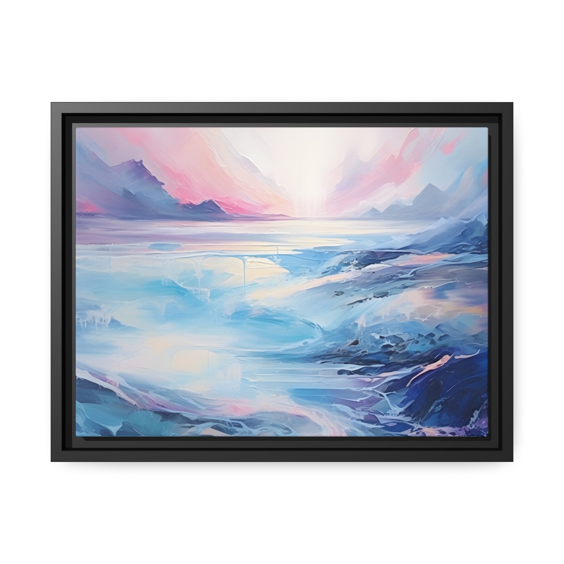 Soothing Calm Heartwarming Framed Canvas Artwork Sunset Over An Angry Blue Ocean 