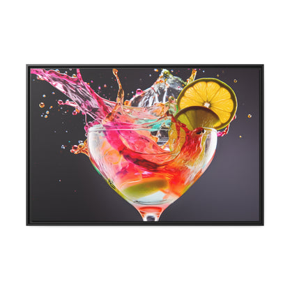 Framed Canvas artwork Bright Colorful Cocktail Splashing Out Of The Glass Framed Canvas Painting Alcohol Art