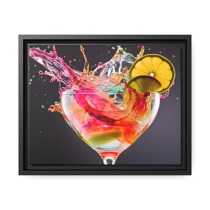 Framed Canvas artwork Bright Colorful Cocktail Splashing Out Of The Glass Framed Canvas Painting Alcohol Art