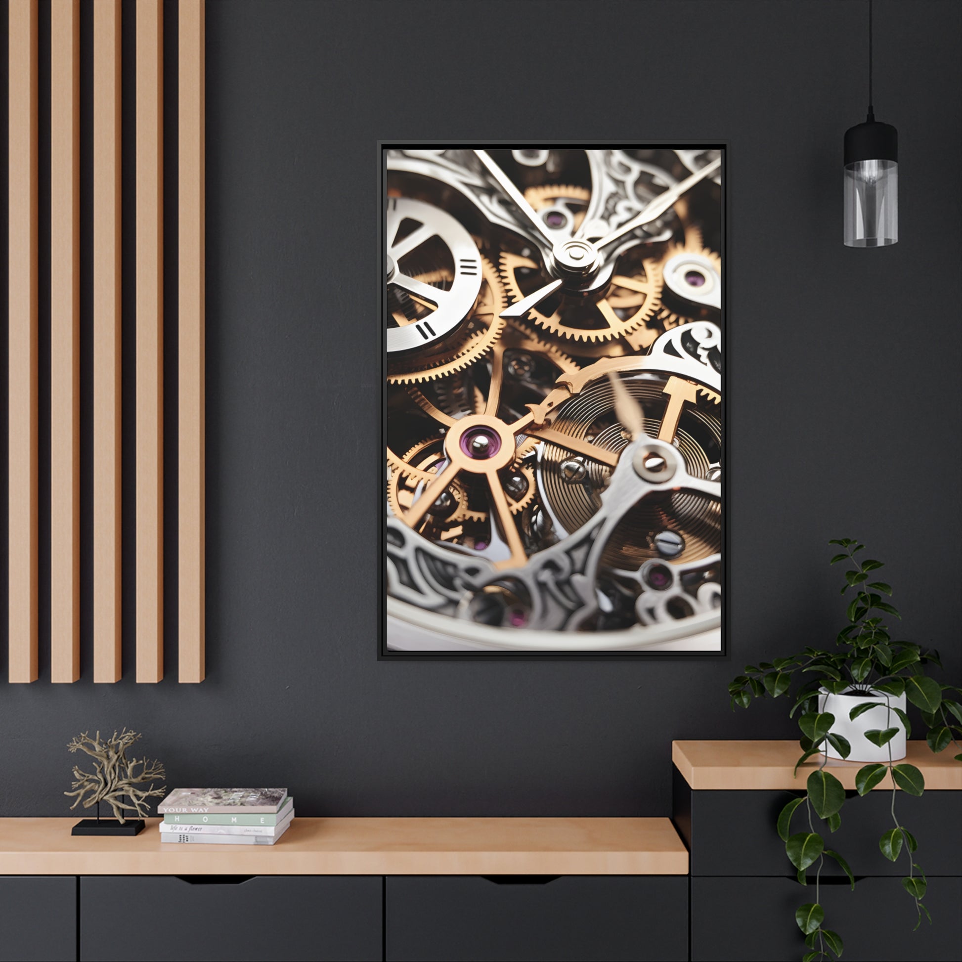 Beautiful Skeletonized Mechanical Watch Framed Canvas Art 32" x 48" (Vertical Orientation)