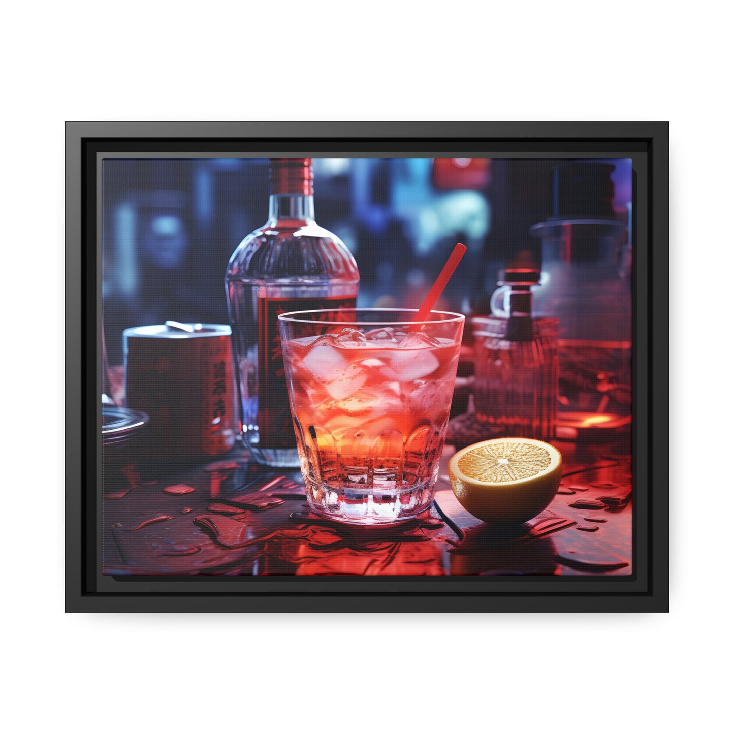 Framed Canvas Artwork Alcohol And Night Life Bar Art Floating Frame Canvas Neon Light Bar Artwork