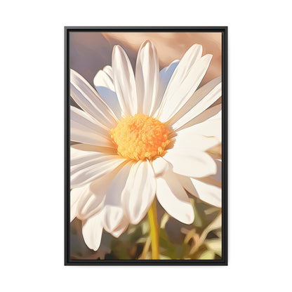 Framed Canvas Nature Inspired Artwork Stunning Sunlit Daisy Blooming Oil Painting Style