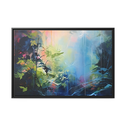 Framed Canvas Abstract Artwork Bright Vibrant Colorful Jungle And Stream Of Water Oil Painting Style Abstract Art Framed Canvas Nature