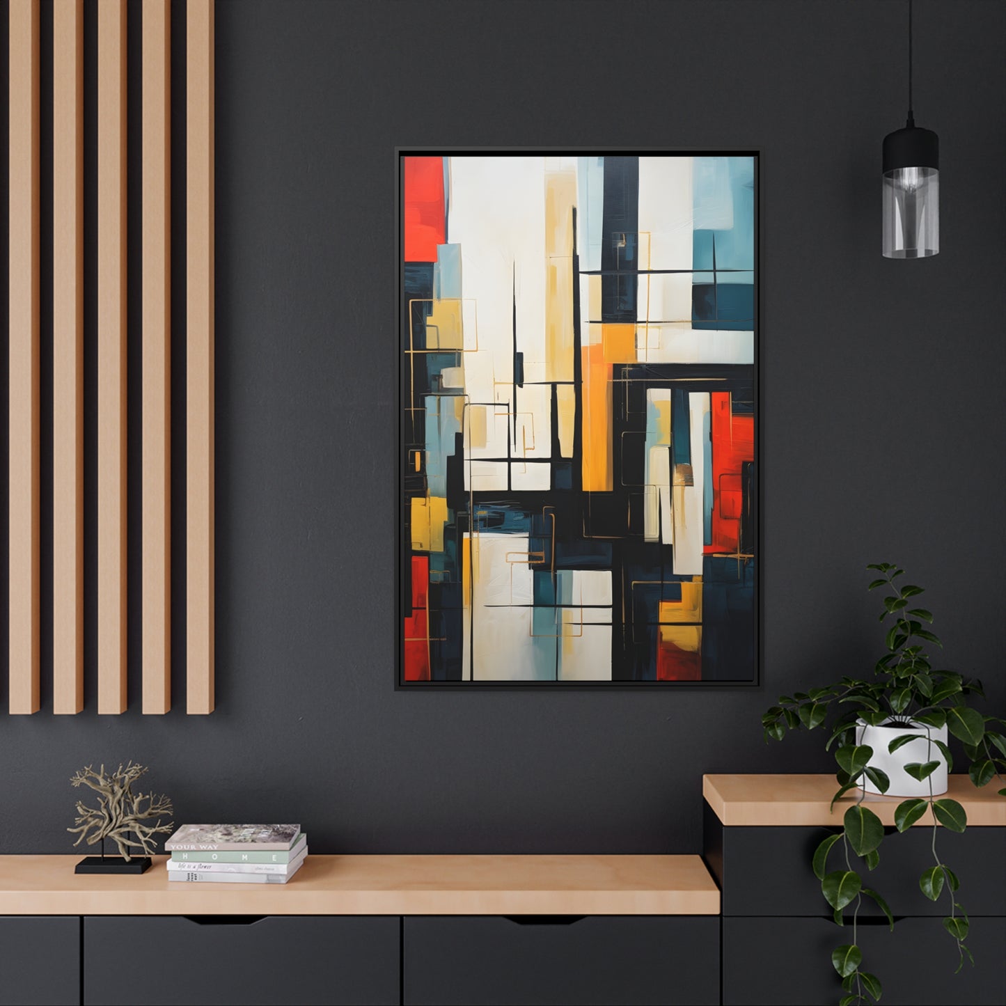 Framed Canvas Abstract Minimalistic Modern Style Floating Canvas Maze Style Framed Artwork 