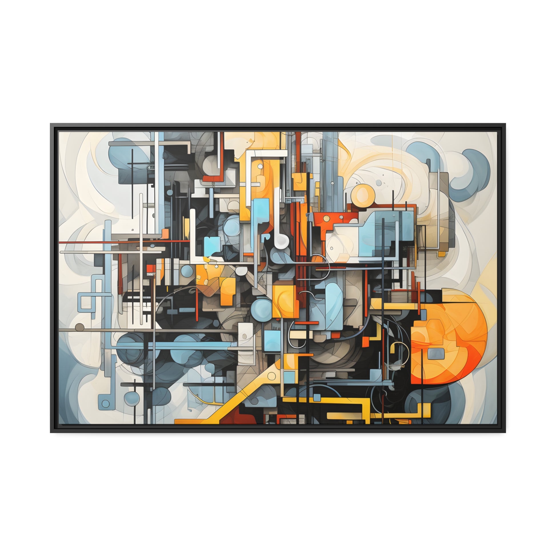 Framed Canvas Abstract artwork Vibrant Mechanical Shapes Art Framed Attention Grabbing Abstract Art