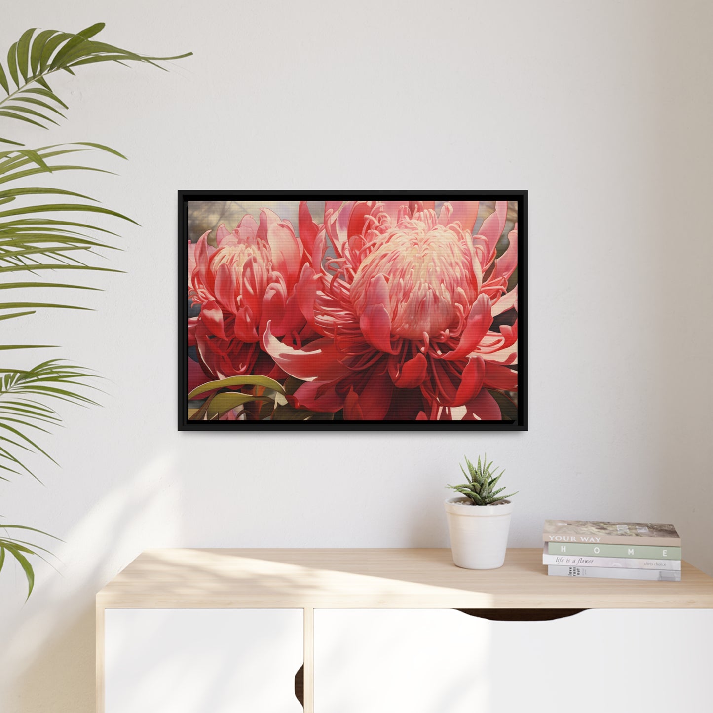 Framed Canvas Nature Inspired Artwork Stunning Bright Vibrant Blooming Wattle Oil Painting Style Framed Print