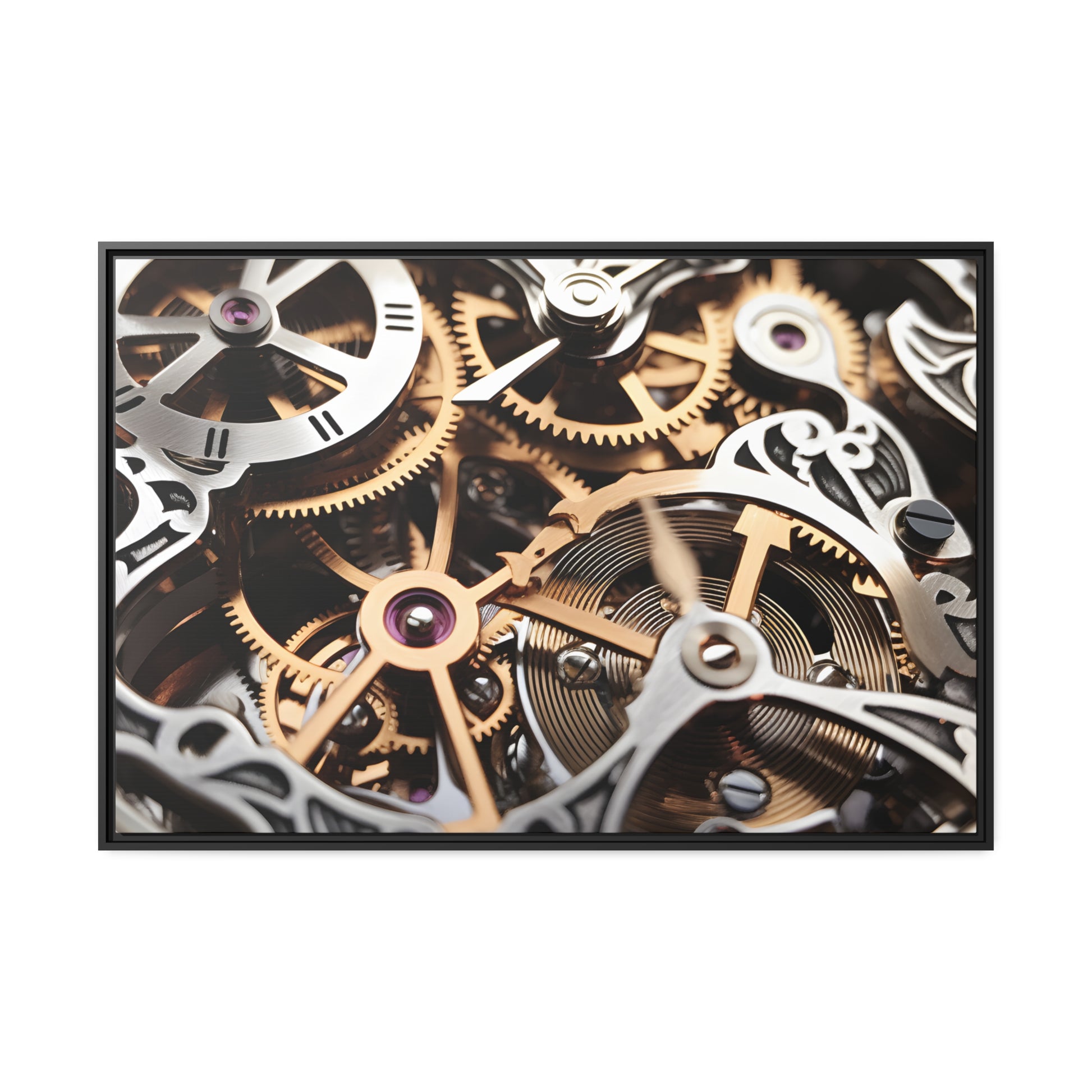 Beautiful Skeletonized Mechanical Watch Framed Canvas Art 48" x 32" (Horizontal Orientation)