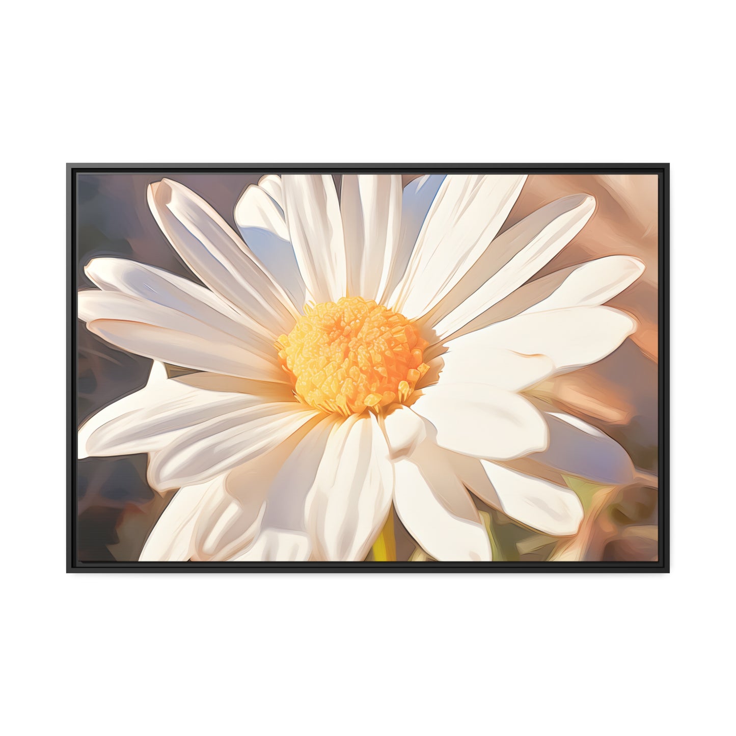 Framed Canvas Nature Inspired Artwork Stunning Sunlit Daisy Blooming Oil Painting Style