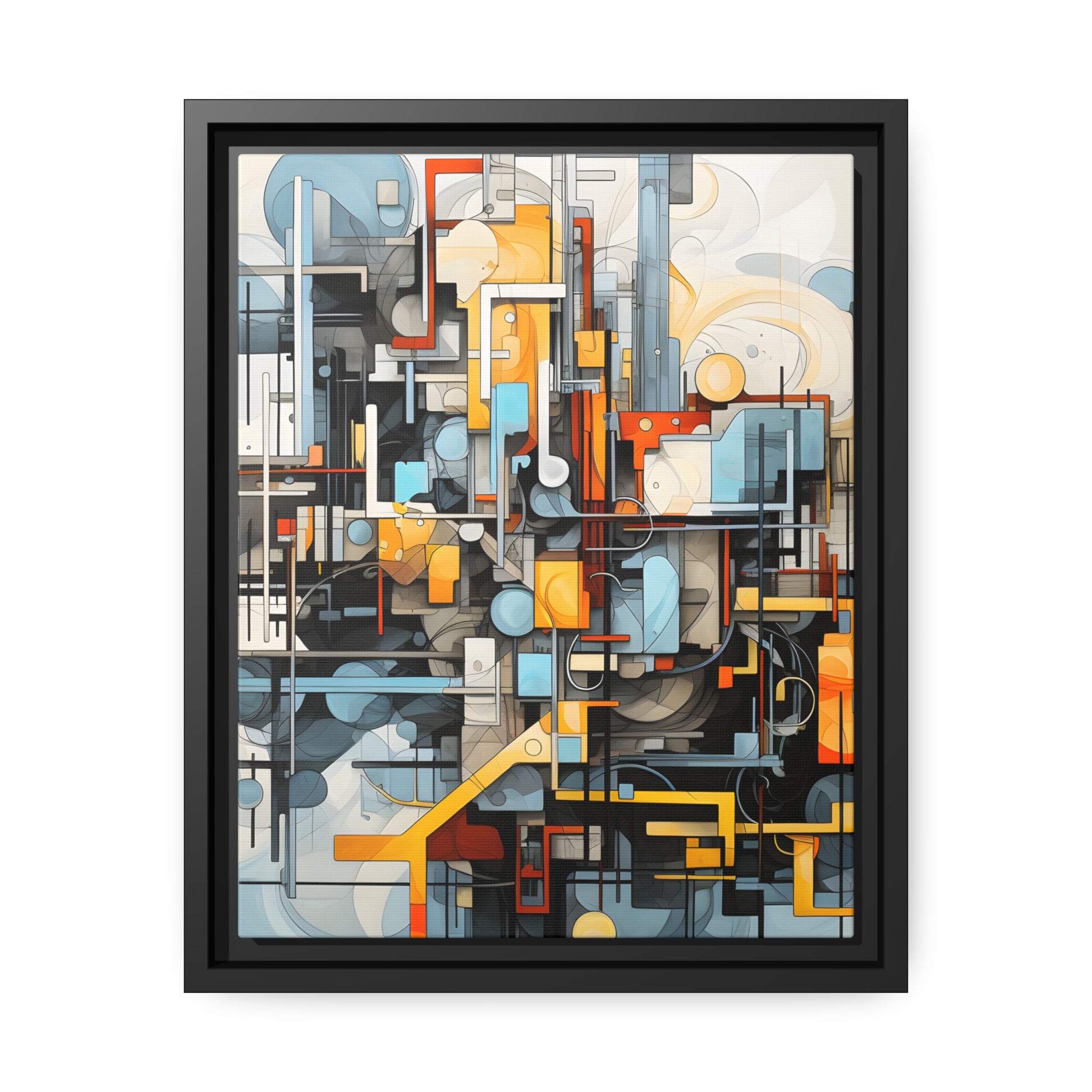 Framed Canvas Abstract artwork Vibrant Mechanical Shapes Art Framed Attention Grabbing Abstract Art