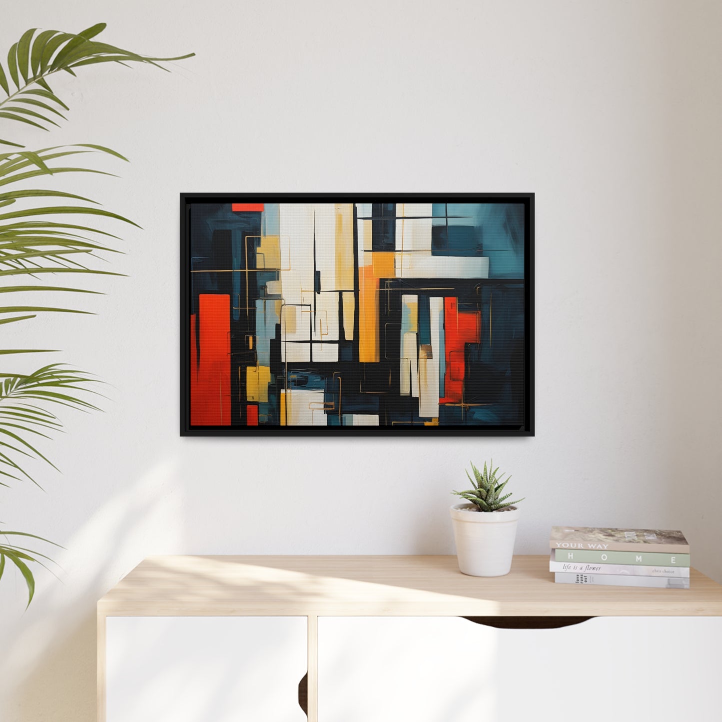 Framed Canvas Abstract Minimalistic Modern Style Floating Canvas Maze Style Framed Artwork 