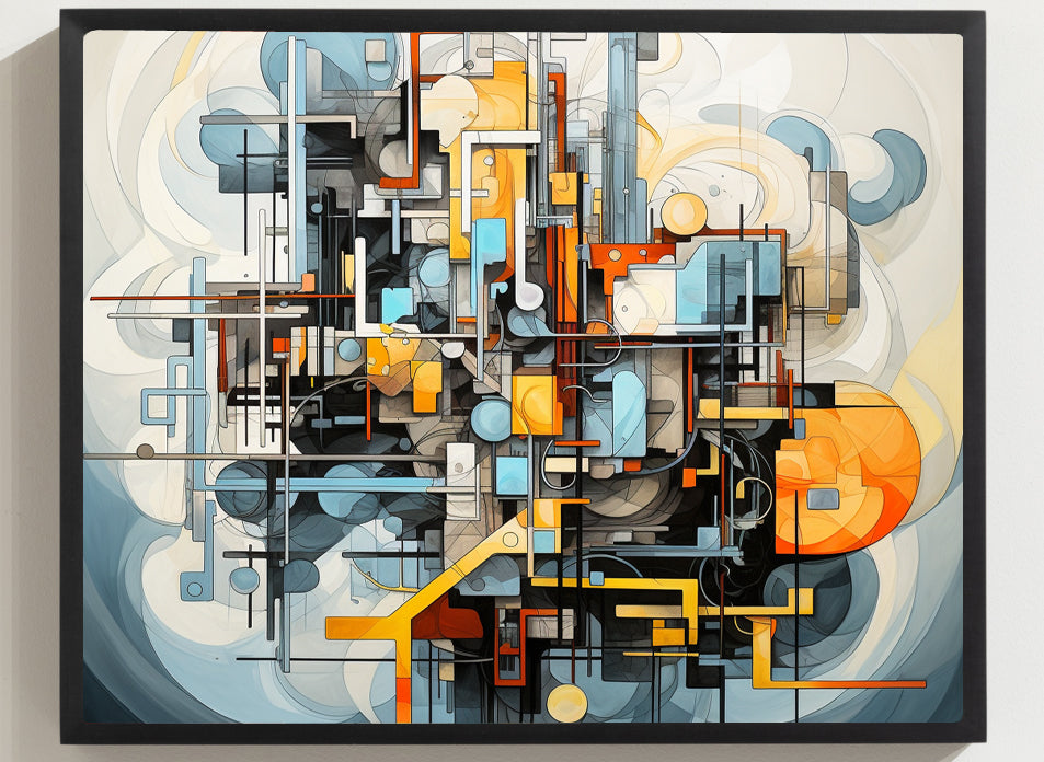 Framed Print Poster Abstract artwork Vibrant Mechanical Shapes Art Framed Attention Grabbing Abstract Art