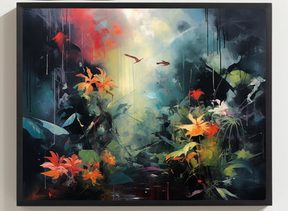 Framed Print Abstract Artwork Bright Vibrant Colorful Jungle Scene Moody Dense Abstract Art Framed Poster