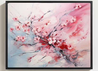 Framed Nature Inspired Artwork Stunning Gloomy Cherry Blossom Tree Oil Painting Style Framed Print