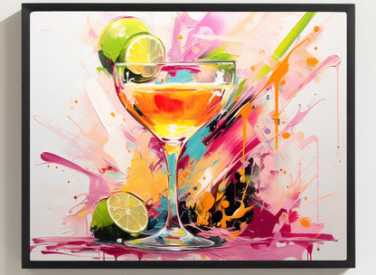 Framed Print Vibrant Alcohol Artwork Lime Slices Lining A Champagne Glass Splashes Of Vibrant Colors Span The Background Attention Grabbing Conversation Starter Framed Poster