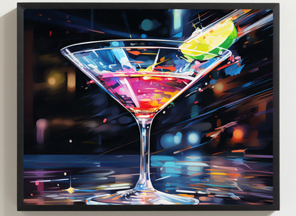Framed Print Martini Glass Lined With Lime and a Colorful Drink All in a Watercolor Style Painting Framed Poster Artwork