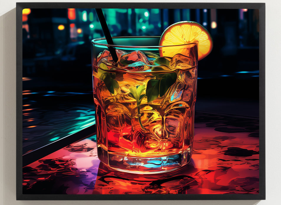 Framed Artwork Bar/Night Life Art Framed Painting Alcohol Art Bartender Fixing Drinks In A Vibrant Bar