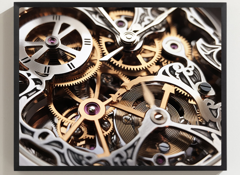 Beautiful Skeletonized Mechanical Watch Gears Exotic Wrist Watch Art Framed Print Art 