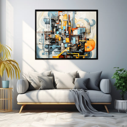 Framed Print Poster Abstract artwork Vibrant Mechanical Shapes Art Framed Attention Grabbing Abstract Art