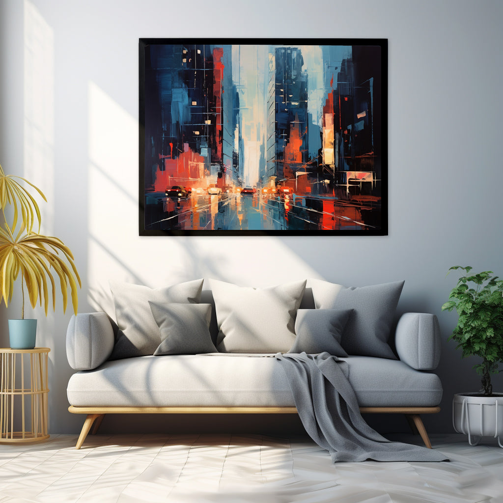 Framed Print Poster Abstract Urban Mystique Conversation Starter Floating Canvas Framed Art Busy City Streets 