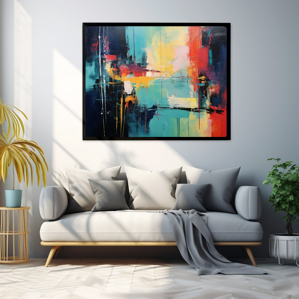 Framed Print Abstract Artwork Oil Painting Style Abstract Art Vibrant Colors And Random Shapes Leaving It Open For Interpretation Framed Poster Nature