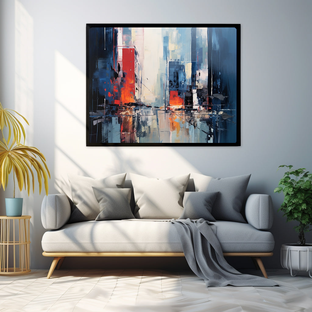 Framed Abstract artwork Vibrant City Art Framed Oil Painting Style Abstract Art