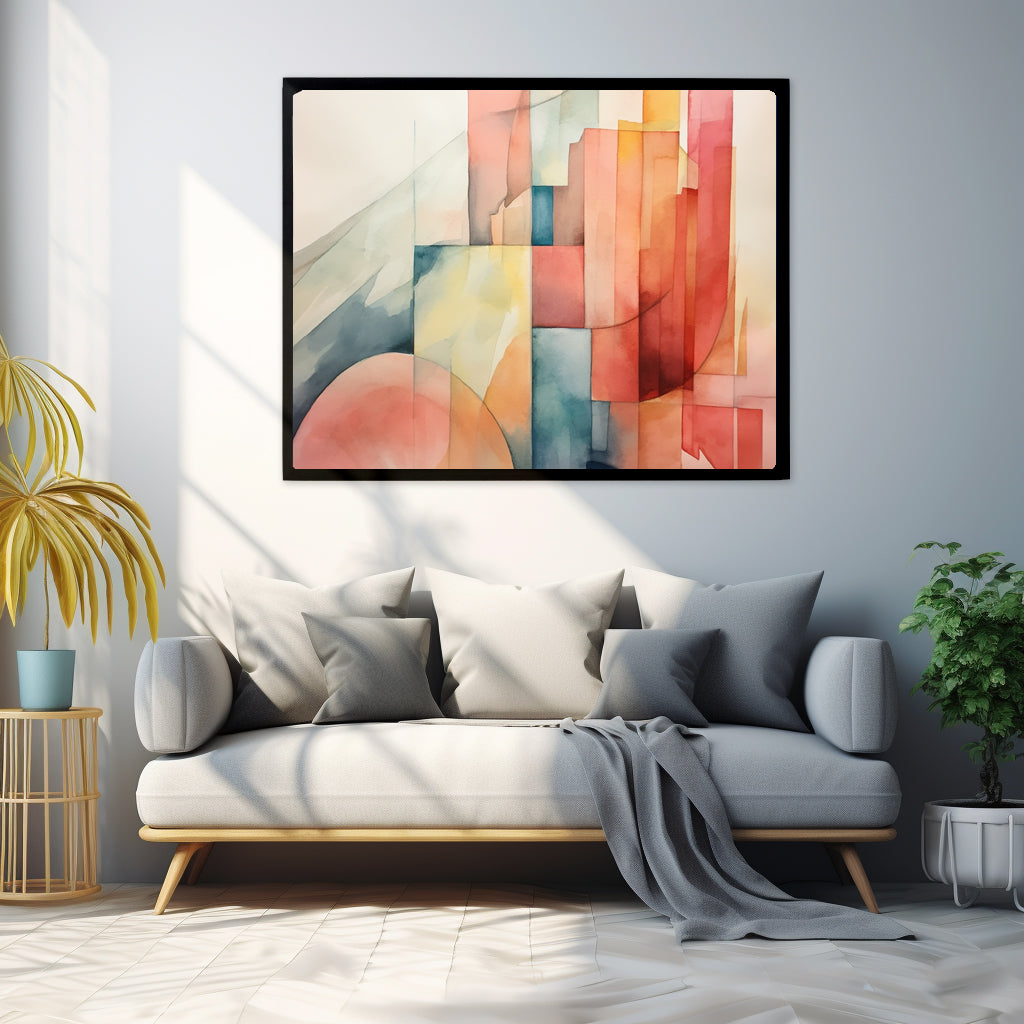 Framed Print Abstract Artwork Simplistic Minimalist Shapes Water Color Painting Style Abstract Art Framed Poster