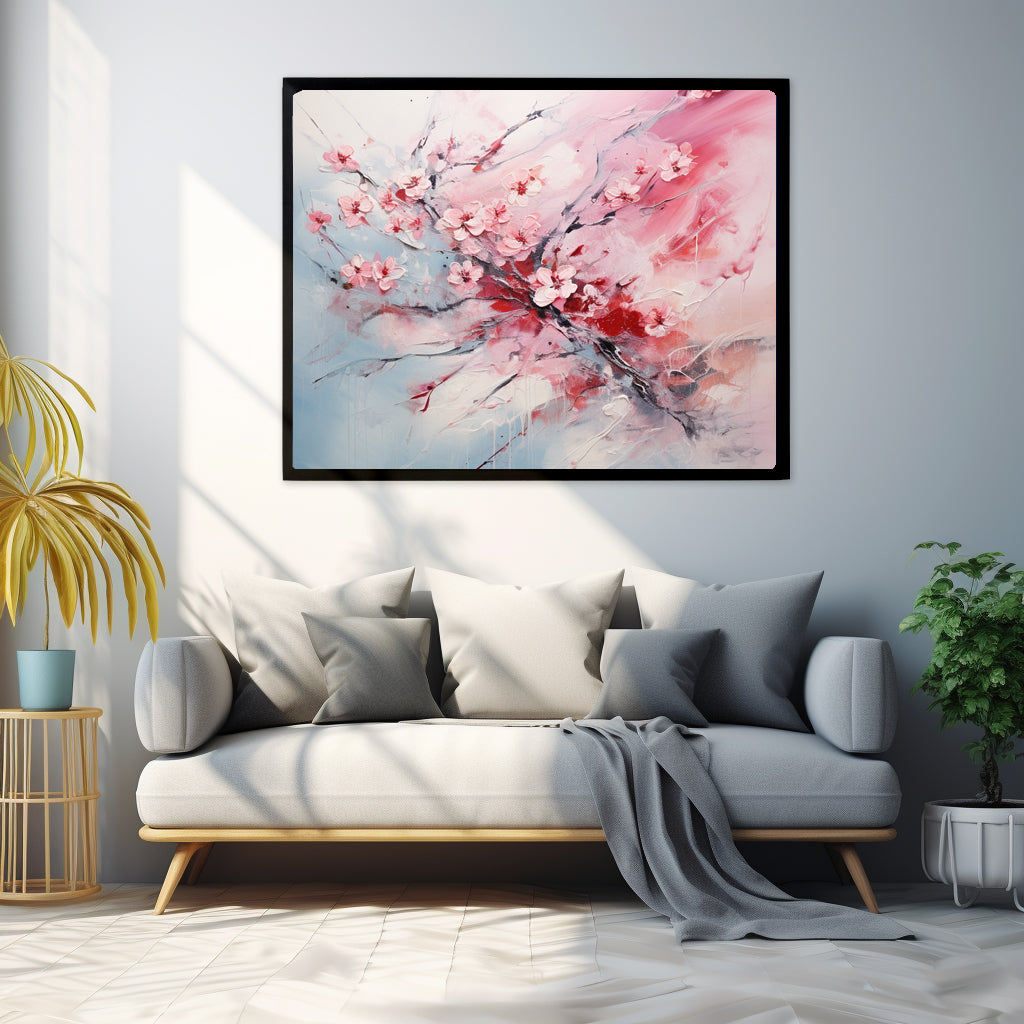 Framed Nature Inspired Artwork Stunning Gloomy Cherry Blossom Tree Oil Painting Style Framed Print