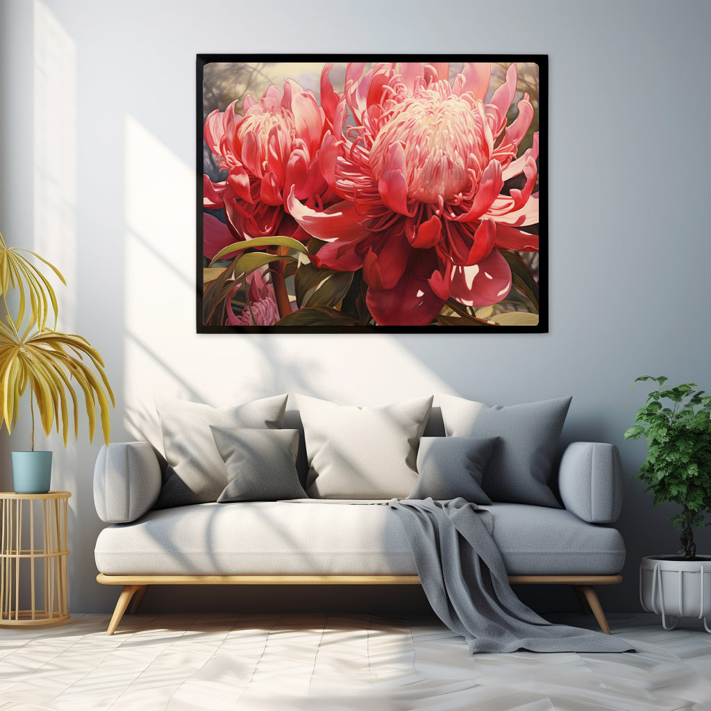Framed Print Nature Inspired Artwork Stunning Bright Vibrant Blooming Wattle Oil Painting Style Framed Poster